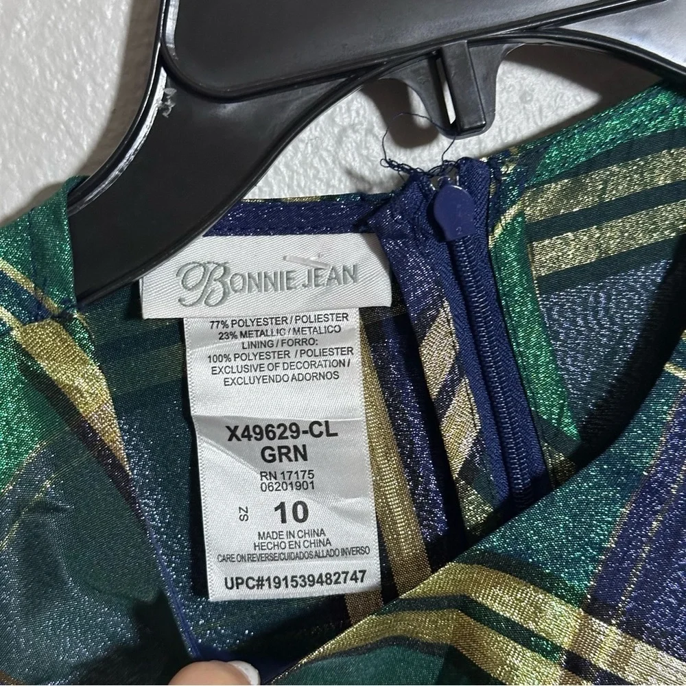 Bonnie Jean Kids Girls Green/Blue Sleeveless Holiday Christmas Dress size‎ 10.
